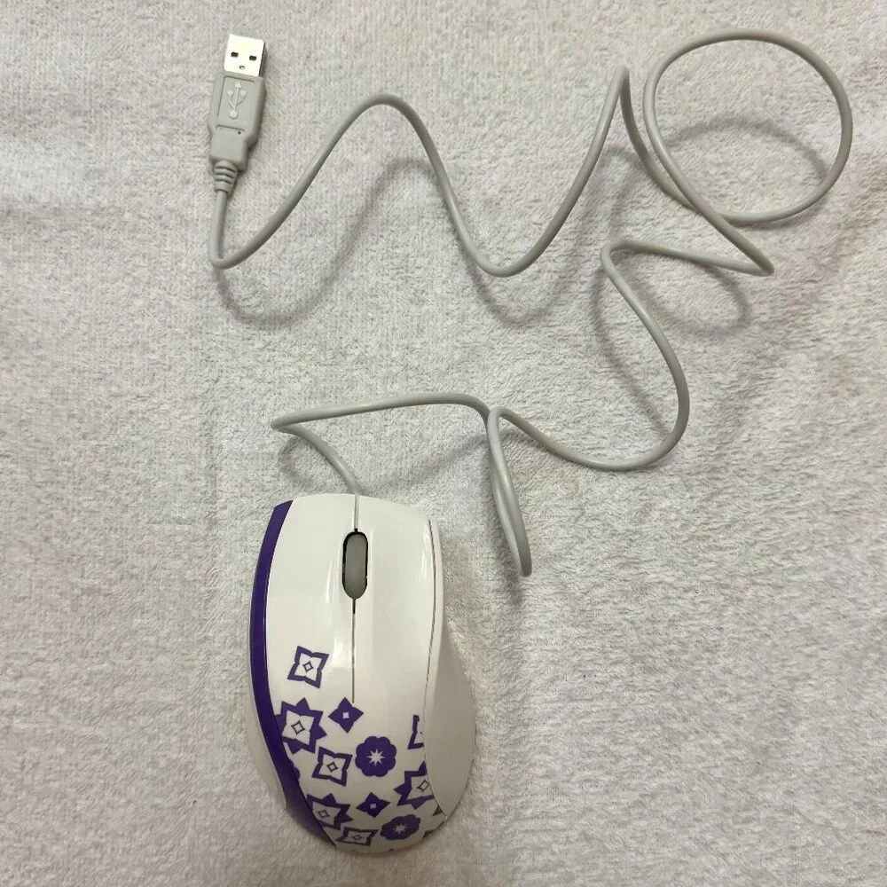 FileMate USB Standard Mouse, White with Purple Flowers